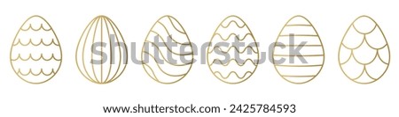 set of golden easter eggs with different decorative elements - vector illustration