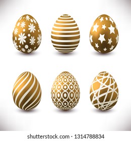 Set of golden easter eggs isolated on white background for your design.Vector illustration