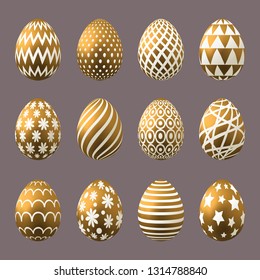 Set of golden easter eggs isolated on sophisticated background for your design.Vector illustration