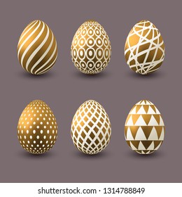 Set of golden easter eggs isolated on sophisticated background for your design.Vector illustration