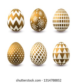 Set of golden easter eggs isolated on white background for your design.Vector illustration