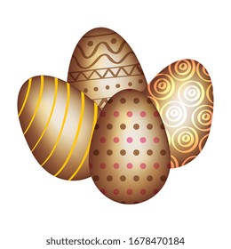conjunto de huevos dorados diseño vectorial decorado con Pascua