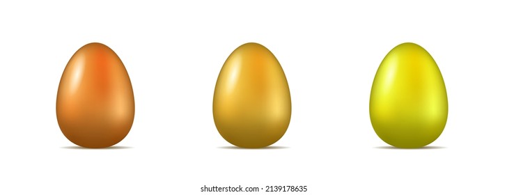 Set of golden eggs. Vector 3d golden eggs. Clipart isolated on white background.