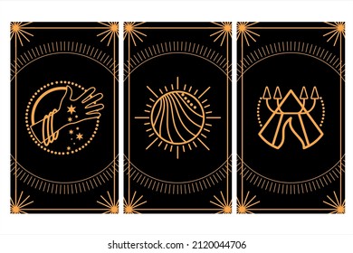 Set of golden esoteric vector illustration. Esoteric mystical elements. astrological, moon and horoscope 