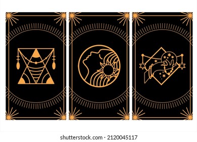 Set of golden esoteric vector illustration. Esoteric mystical elements. astrological, moon and horoscope 