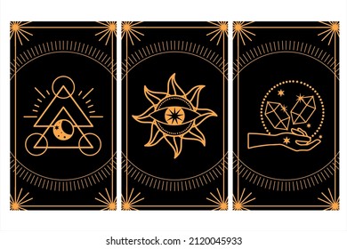 Set of golden esoteric vector illustration. Esoteric mystical elements. astrological, moon and horoscope 