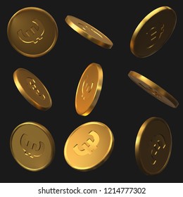 set of golden euro coins. realistic vector illustration. suitable for any economy, finance and money themes.