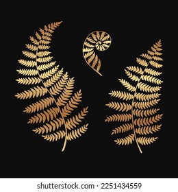 Set of golden fern leaves.