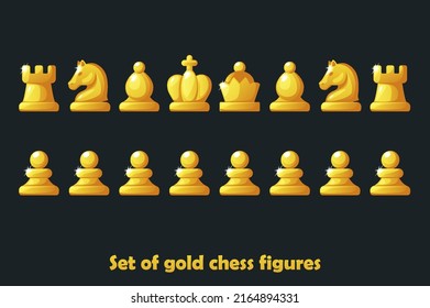 Set golden figures for chess strategy board game. Vector symbol