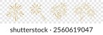 Set of golden fireworks icon. Festive fireworks with stars and sparks isolated on white background. Vibrant fireworks simple line icons.	