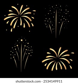 Set of golden fireworks. Vector graphics