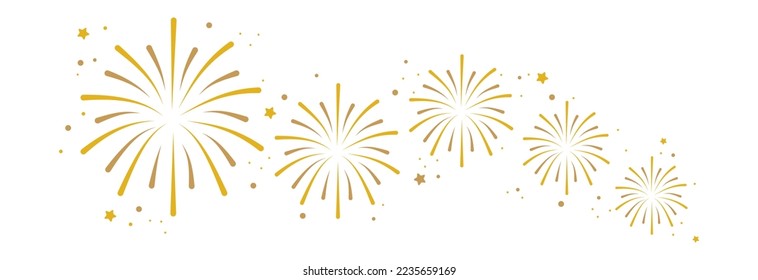 Set of golden fireworks.Fireworks with stars and sparks isolated on white background.