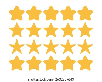 Set of golden five star rating icons. Various Yellow isolated stars ratings symbol. Perfect for product reviews, Customer feedback, ranking system