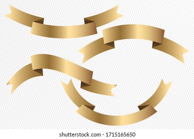 Set of golden flat ribbons isolated on white background. Ribbon banner vector illustration.