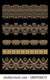 Set of golden floral border ornaments,  on dark background 