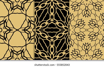 set of Golden floral geometric lace ornament. Seamless vector illustration. For interior design, wallpaper