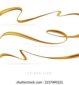 Set golden flow wave  Golden paint brush stroke  Luxury flow design element  Abstract gold ribbon  Vector illustration 