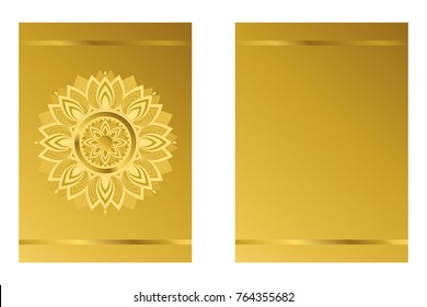 Set of golden flyer pages ornament illustration concept. Vintage art traditional, Islamic, Indian, Mediterranean elements. Vector decorative retro greeting card or invitation layout design.