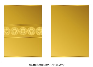 Set of golden flyer pages ornament illustration concept. Vintage art traditional, Islamic, Indian, Mediterranean elements. Vector decorative retro greeting card or invitation layout design.