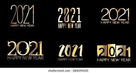 Set of Golden Foil 2021 Banner Christmas Logo Background. Winter Holiday Celebration Frame. Happy New Year Card Design. Set of Golden Foil 2021 Text Typography. Graphic 2021 Icon Pattern.