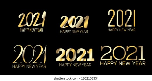 Set of Golden Foil 2021 Frame Christmas Logo Background. Graphic 2021 Icon Pattern. Happy New Year Border Design. Set of Golden Foil 2021 Text Typography. Winter Holiday Celebration Banner.