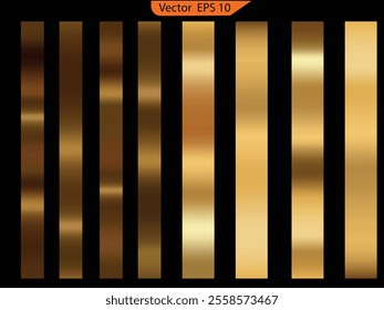 Set of golden foil, gold  foil texture background. Realistic gold, gradient mesh. High resolution