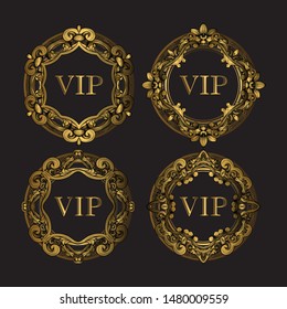 Set Of Golden Frame Luxury. Frame Luxury with Golden Color, Ornament Concept, Luxurious Badges, Gold Label, Retro Concept. Trendy Vintage Royal Ornament Frames Illustration, Good for Hotel Brand.