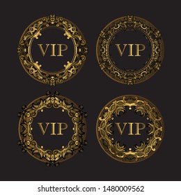Set Of Golden Frame Luxury. Frame Luxury with Golden Color, Ornament Concept, Luxurious Badges, Gold Label, Retro Concept. Trendy Vintage Royal Ornament Frames Illustration, Good for Hotel Brand.
