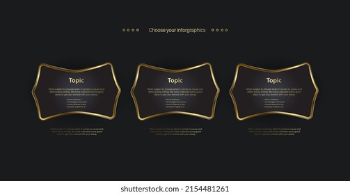 A set of Golden frame luxury option buttons template, the premium infographics shapes design of three steps Levels option styles, vector, illustration