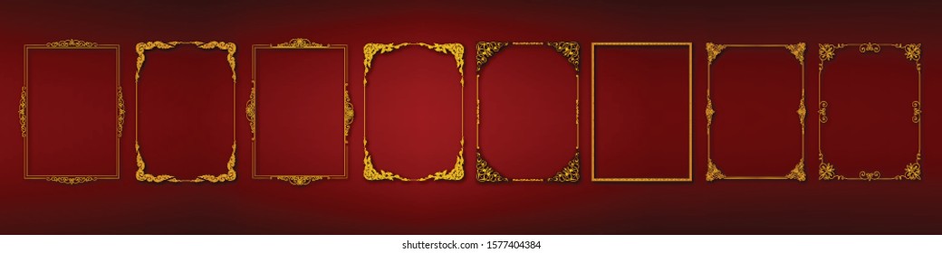 Set of golden frames and borders  thai style template, frame and border certificate design