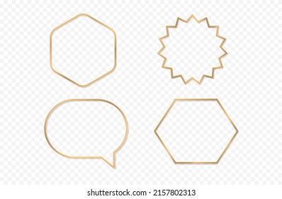 Set of golden frames Isolated on transparent background. Luxury design templates. Vector illustration