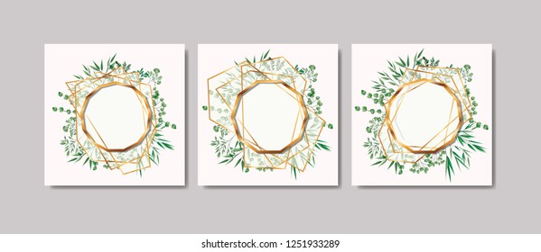set of golden frames and leafs wreath