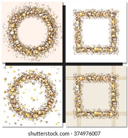 Set of Golden frames on black background. Gold sparkles on black background. Gold glitter vector.