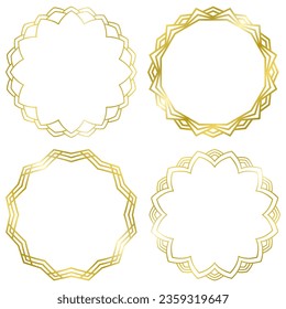 Set aus goldenen Rahmen mit Ornament einzeln auf Weiß. Vektorgrafik