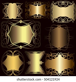 Set of golden frames with ornamental decorative elements