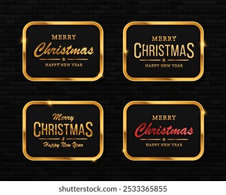 Set of golden frames for Сhristmas. Shining frame with lights effects, glowing luxury banner. Vector illustration.