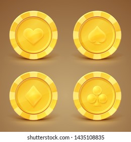 Set of golden gambling chips. Game Money. Award Icons. Vector illustration.