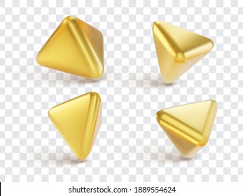 Set of golden geometric 3d objects. Realistic metalic figure. Vector illustration
