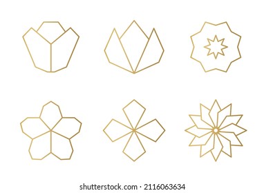 Reihe goldener geometrischer Blumen - Vektorgrafik