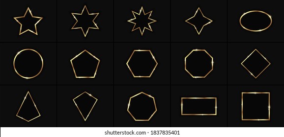Satz goldener geometrischer Rahmen einzeln auf schwarzem Hintergrund