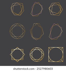 Set of golden geometric frame pattern vector template