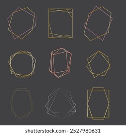Set of golden geometric frame pattern vector template