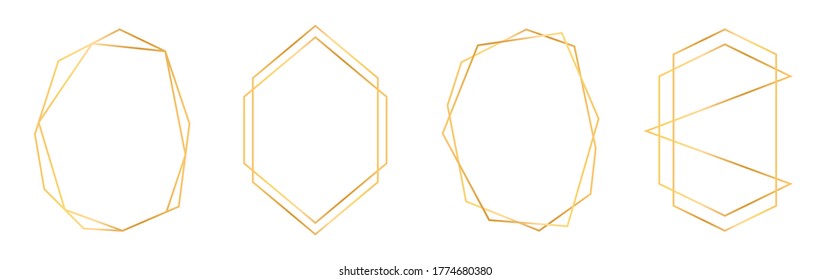 Set of golden geometric frames in art deco style. Luxury gold frames or borders for wedding invitations and wedding cards. Abstract geometric shapes. Vector