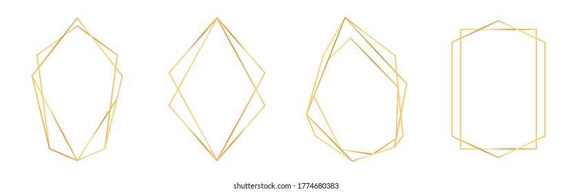 Set of golden geometric frames in art deco style. Luxury gold frames or borders for wedding invitations and wedding cards. Abstract geometric shapes. Vector