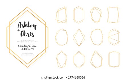 Conjunto de marcos geométricos dorados de estilo art decó. Marcos de oro de lujo o bordes para invitaciones de boda y tarjetas de boda. Formas geométricas abstractas. Vector