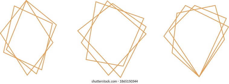 Set of golden geometric frames in art deco style. Luxury gold frames or borders for wedding invitations and wedding cards. Abstract geometric shapes