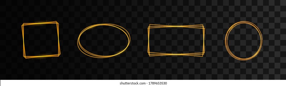 Conjunto de marcos geométricos dorados. Poliedro geométrico. Diseño de estilo Art Deco para tarjetas de boda, invitaciones, logotipo, portada de libros, decoración artística y afiche. Aislado sobre un fondo transparente.