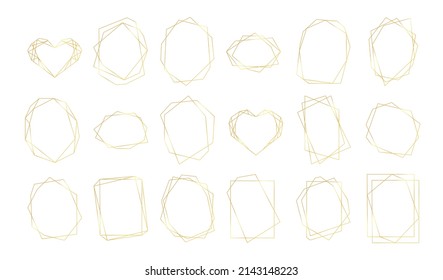 Conjunto de marcos geométricos dorados. Marcos poligonales de lujo, bordes para la decoración invitaciones de boda, tarjetas de felicitación. Ilustración del vector aislada en fondo blanco