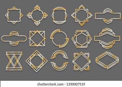 Set of golden geometrical frames. Vector illustration. 