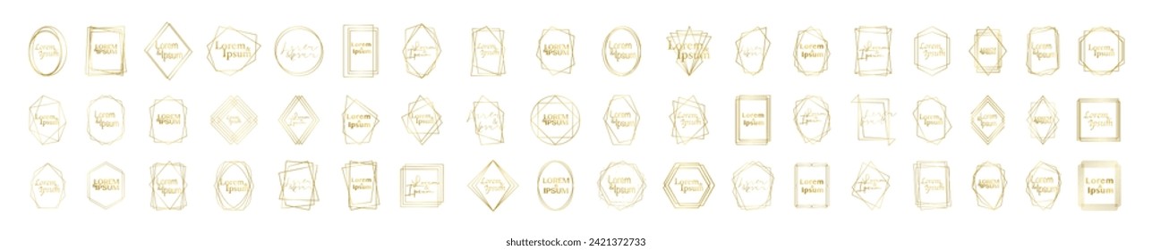 Set of Golden geometrical polyhedrons. Collection geometric frames. Luxury abstract design elements for marriage invitations in art deco style